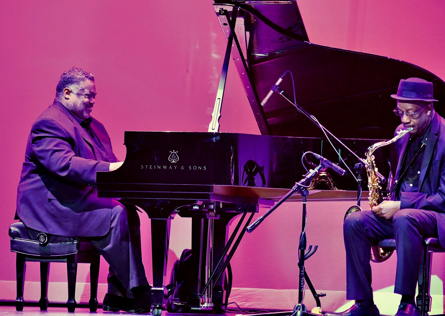 Pianist Alvin Waddles and saxophonist Patience Higgins perform at the Phylicia Rashad Auditorium dedication.